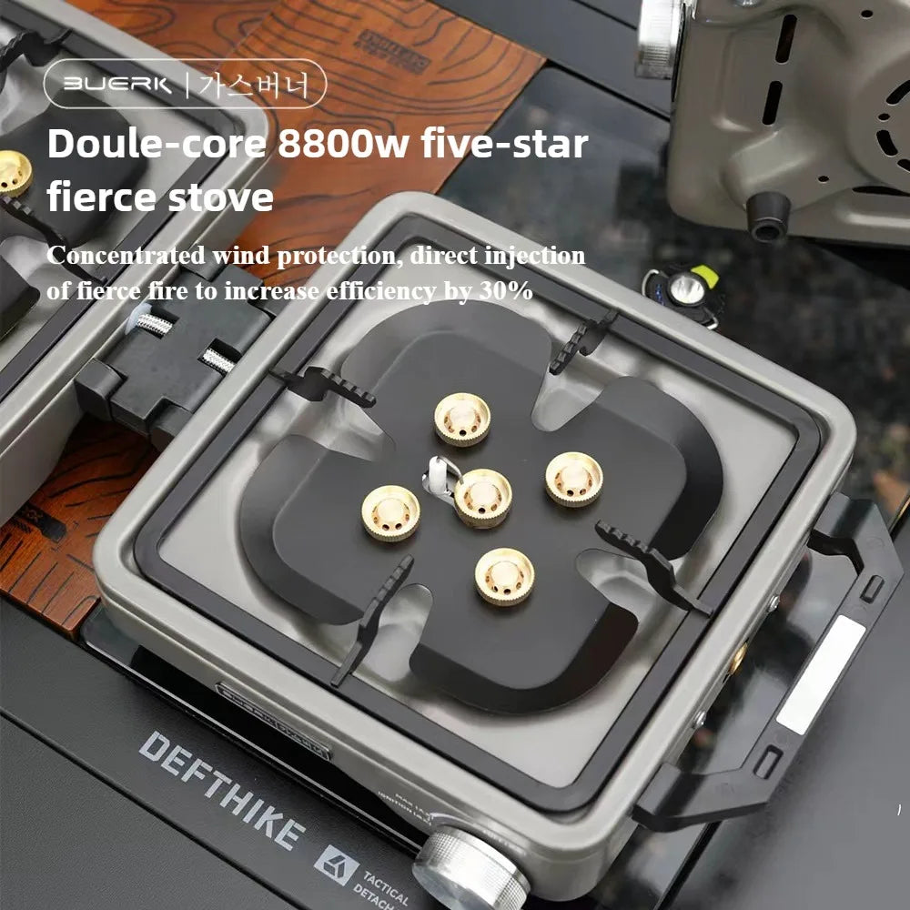 BUERK 8800W High Power Double Burner Camping Gas Stove - Portable Foldable Outdoor BBQ Grill - Split Type Butane Propane Burner