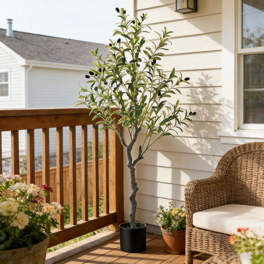 1pc Artificial Olive Tree 120cm Tall Faux Plant for Home Balcony Office Garden Decor Indoor Outdoor Plastic Fake Potted Tree