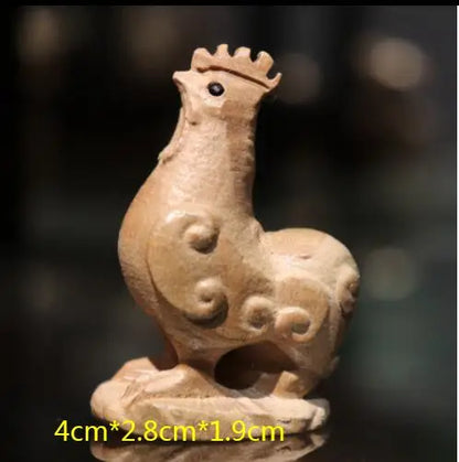 Chinese Peach Wood Carving Pendant Twelve Zodiac Animals OX Rabbit Diy KeyChain Exquisite Pendant 3D Carved Sheep Dragon Tiger