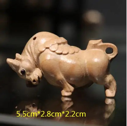 Chinese Peach Wood Carving Pendant Twelve Zodiac Animals OX Rabbit Diy KeyChain Exquisite Pendant 3D Carved Sheep Dragon Tiger
