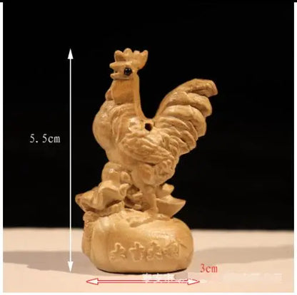 Chinese Peach Wood Carving Pendant Twelve Zodiac Animals OX Rabbit Diy KeyChain Exquisite Pendant 3D Carved Sheep Dragon Tiger
