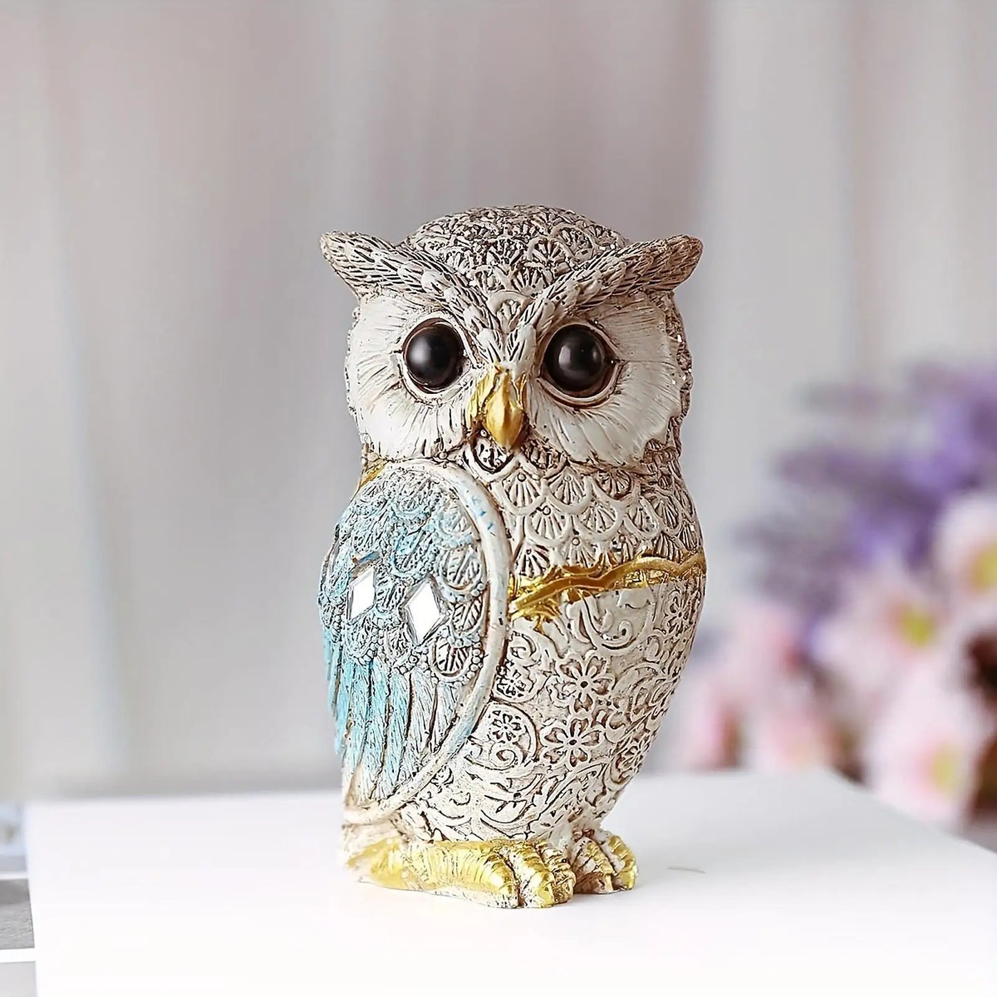 Owl Statue Compact Shelf Decor Bookshelf Table Desk Office Modern Cute Versatile Sculpture Gift for Owl Lovers Decoration