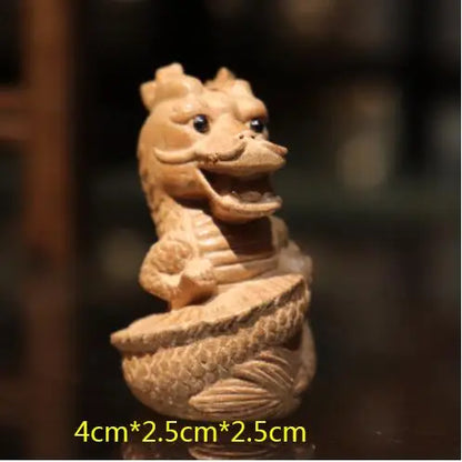 Chinese Peach Wood Carving Pendant Twelve Zodiac Animals OX Rabbit Diy KeyChain Exquisite Pendant 3D Carved Sheep Dragon Tiger