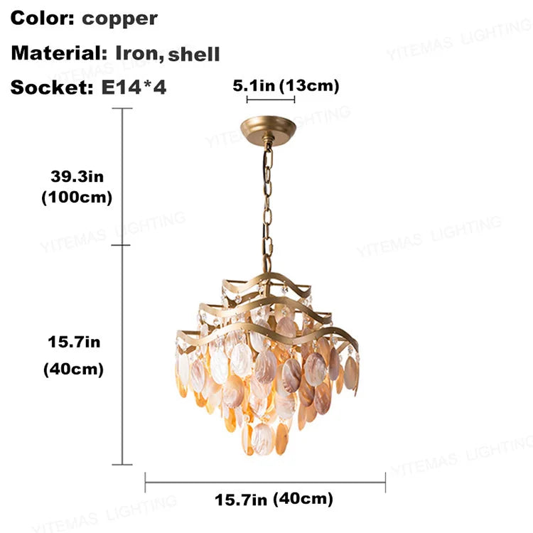 Living room shell Chandelier loft hanging light in chilren's room gold kitchen decorative chandelier for bedroom hanging lamps