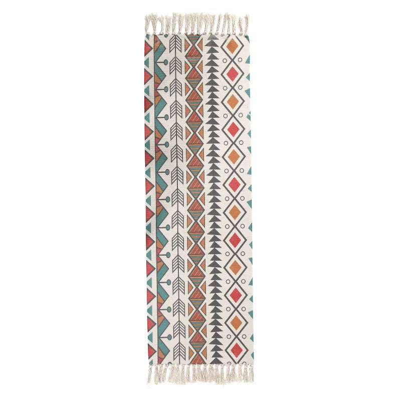 Turkish Cotton Linen Area Rug Set with Tassels Hand Woven Printed Rug/Mat Washable Entryway for Bedroom, Kitchen, Laundry Room