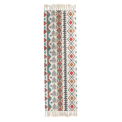 Turkish Cotton Linen Area Rug Set with Tassels Hand Woven Printed Rug/Mat Washable Entryway for Bedroom, Kitchen, Laundry Room