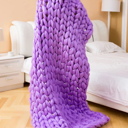Chunky Yarn Blanket for Bed Hand Woven Sofa Throw Blankets Knitted Warm Grey Beige Air Condition Blankets Bed Sofa Decorative