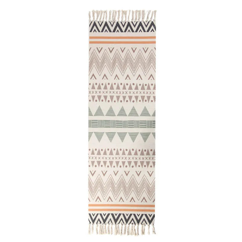 Turkish Cotton Linen Area Rug Set with Tassels Hand Woven Printed Rug/Mat Washable Entryway for Bedroom, Kitchen, Laundry Room