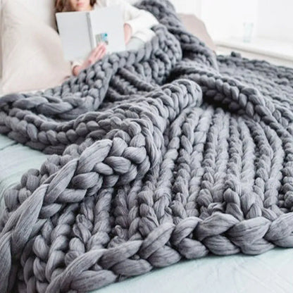 Chunky Yarn Blanket for Bed Hand Woven Sofa Throw Blankets Knitted Warm Grey Beige Air Condition Blankets Bed Sofa Decorative