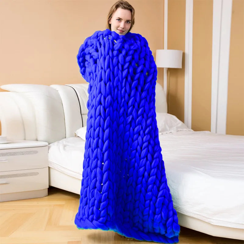 Chunky Yarn Blanket for Bed Hand Woven Sofa Throw Blankets Knitted Warm Grey Beige Air Condition Blankets Bed Sofa Decorative