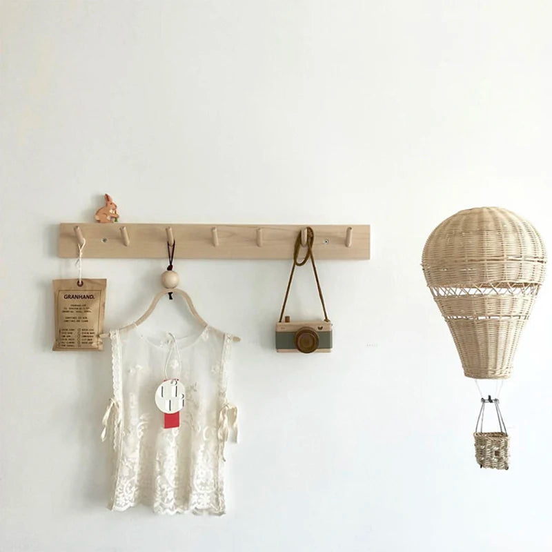 Handmade Kids Room Decoration Nordic Style Children Bedroom Kindergarten Rattan Weaven Hot Air Balloon Craft Wall Hanging Decor