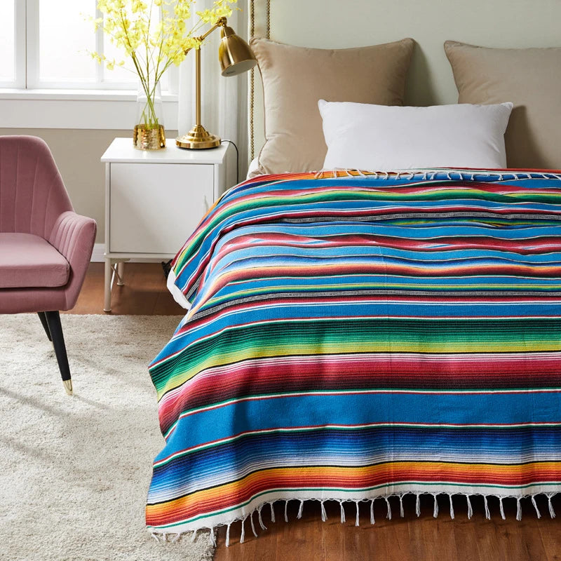 Boho Table Flag Ethnic Style Beach Blanket Beach Towel Mexican Style Blankets Picnic Blanket Handmade Striped Tassels Throw Rug