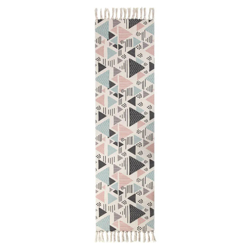 Turkish Cotton Linen Area Rug Set with Tassels Hand Woven Printed Rug/Mat Washable Entryway for Bedroom, Kitchen, Laundry Room