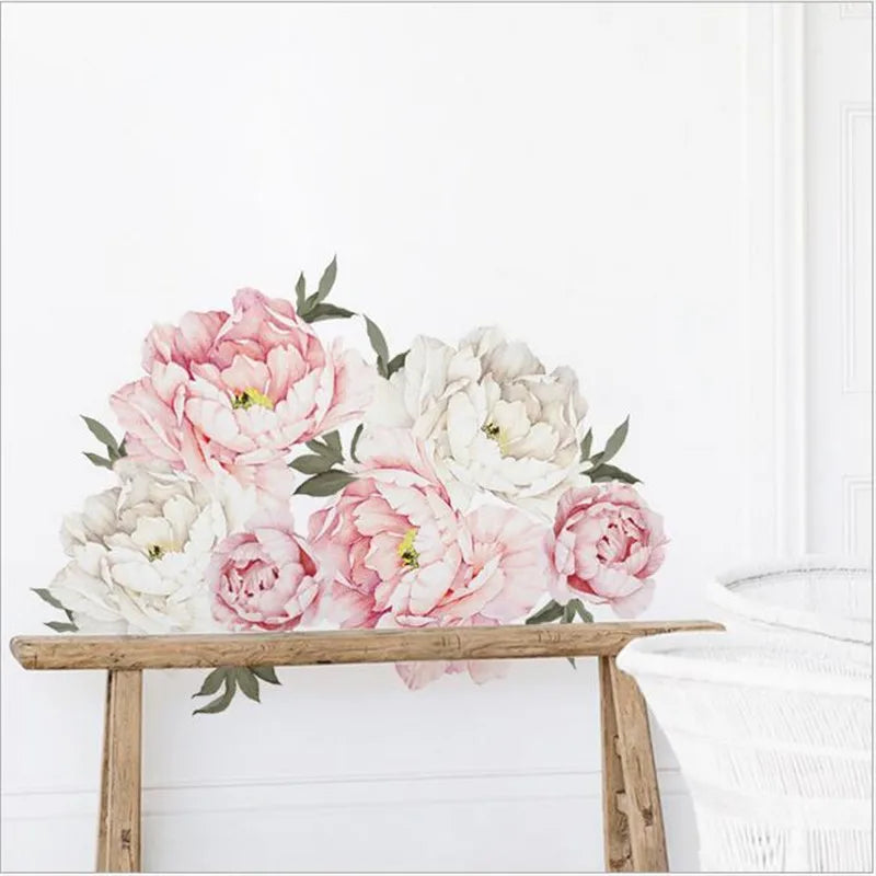 Art Nursery Decals For Living Room Interior Decoration Wall Sticker Luxury Peony Rose Flowers Print Removable Wallpaper Stickers