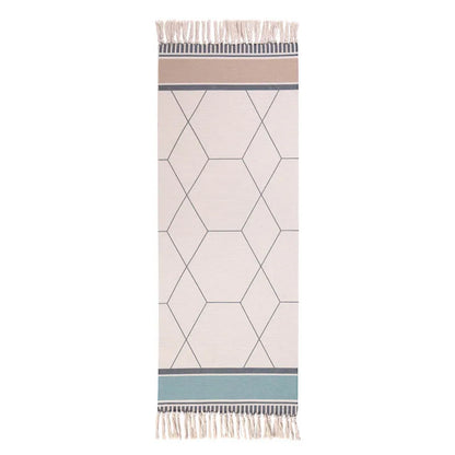 Turkish Cotton Linen Area Rug Set with Tassels Hand Woven Printed Rug/Mat Washable Entryway for Bedroom, Kitchen, Laundry Room