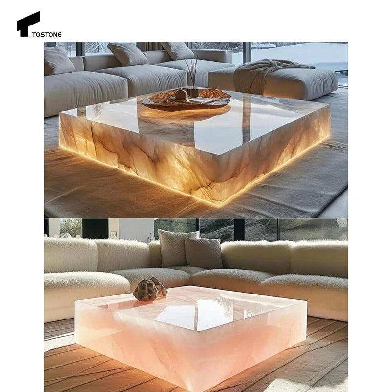 Tostone Custom Luxury Natural Onxy Coffee Dining Table for Living Room Dining Room Home Apartment Office Indoor Decoration