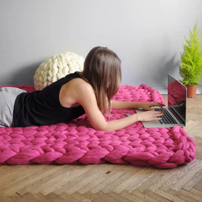 Chunky Yarn Blanket for Bed Hand Woven Sofa Throw Blankets Knitted Warm Grey Beige Air Condition Blankets Bed Sofa Decorative