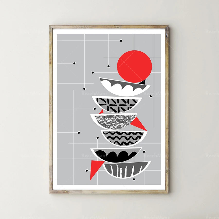 Wall Art Light Gray White Black Red Wall Decoration | Scandi Poster Gallery Wall Minimal Artwork