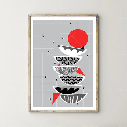 Wall Art Light Gray White Black Red Wall Decoration | Scandi Poster Gallery Wall Minimal Artwork