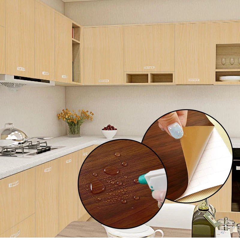 5M /10M Wood Grain Self Adhesive Wallpaper Waterproof PVC Vinyl Kitchen Wardrobe Cabinet Furniture Renovation Door Wall Sticker