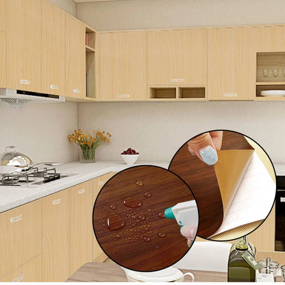 5M /10M Wood Grain Self Adhesive Wallpaper Waterproof PVC Vinyl Kitchen Wardrobe Cabinet Furniture Renovation Door Wall Sticker