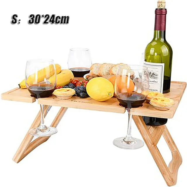 Outdoor Portable Picnic Camping Wooden Table Foldable Camping Desk with Glass Rack Fruit Wine Desk Travel Foldable Fruit Table