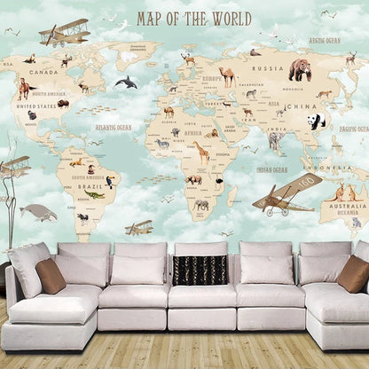 Custom Cartoon Animal World Map Background Wall 3D Wallpaper Living Room Bedroom Children Decoration Papier Peint Mural Tapety