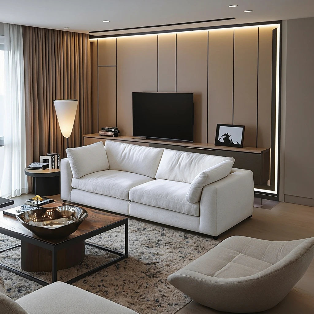 Gongyu GY-SF013 Nordic Cream Washable Removable Sponge Filled Sectional Sofa Modern Simple White 2 3 Seater Villa Living Room