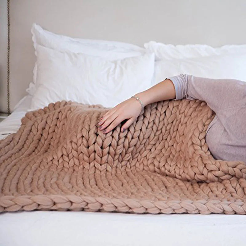 Chunky Yarn Blanket for Bed Hand Woven Sofa Throw Blankets Knitted Warm Grey Beige Air Condition Blankets Bed Sofa Decorative
