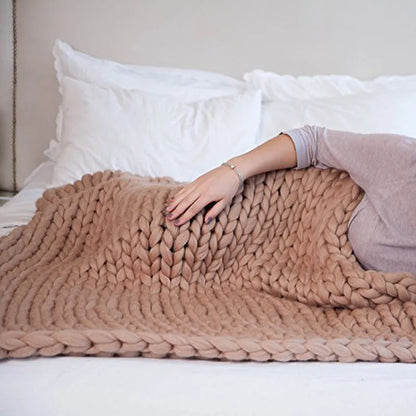 Chunky Yarn Blanket for Bed Hand Woven Sofa Throw Blankets Knitted Warm Grey Beige Air Condition Blankets Bed Sofa Decorative