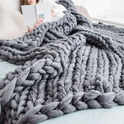 Chunky Yarn Blanket for Bed Hand Woven Sofa Throw Blankets Knitted Warm Grey Beige Air Condition Blankets Bed Sofa Decorative