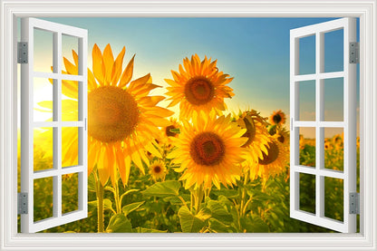 Wall Sticker Yellow Flower Sunflower Landscape Wallpaper Kitchen Living Room 3D Window View Stickers  Vinyl Home Decor