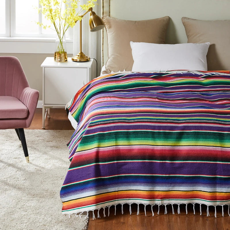 Boho Table Flag Ethnic Style Beach Blanket Beach Towel Mexican Style Blankets Picnic Blanket Handmade Striped Tassels Throw Rug