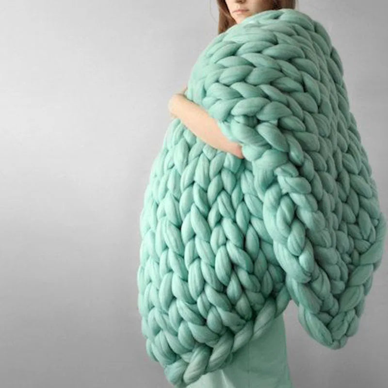 Chunky Yarn Blanket for Bed Hand Woven Sofa Throw Blankets Knitted Warm Grey Beige Air Condition Blankets Bed Sofa Decorative