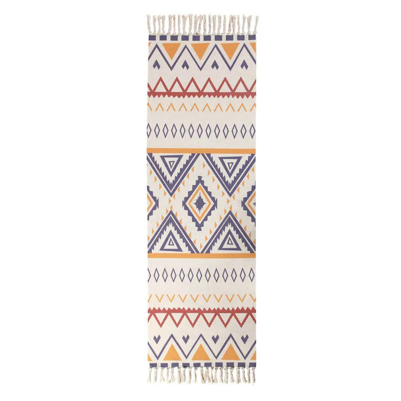 Turkish Cotton Linen Area Rug Set with Tassels Hand Woven Printed Rug/Mat Washable Entryway for Bedroom, Kitchen, Laundry Room