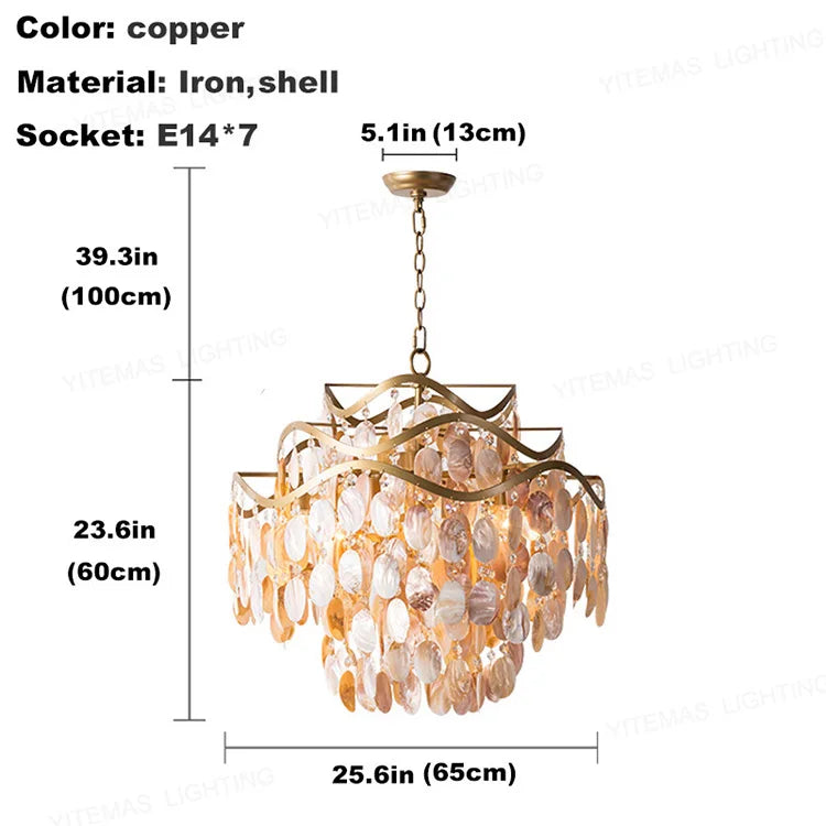 Living room shell Chandelier loft hanging light in chilren's room gold kitchen decorative chandelier for bedroom hanging lamps