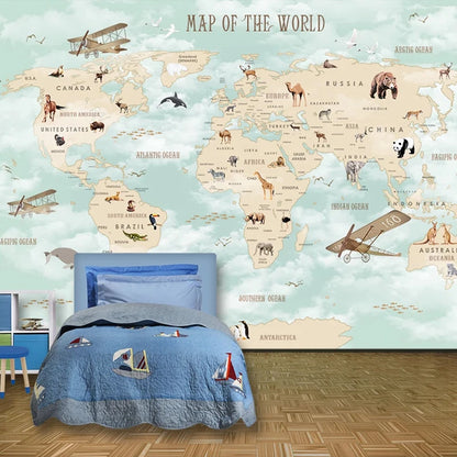 Custom Cartoon Animal World Map Background Wall 3D Wallpaper Living Room Bedroom Children Decoration Papier Peint Mural Tapety