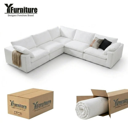 L Shape Flexible Combination Modular Compressed Cloud Sofa Custom Fabric Living Room Apartment Villa
