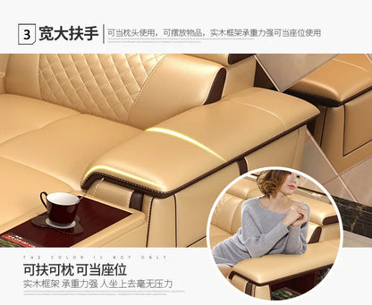 Living Room Sofa set furniture real genuine cow leather sofa recliner speaker bluetooth puff asiento muebles de sala canape cama