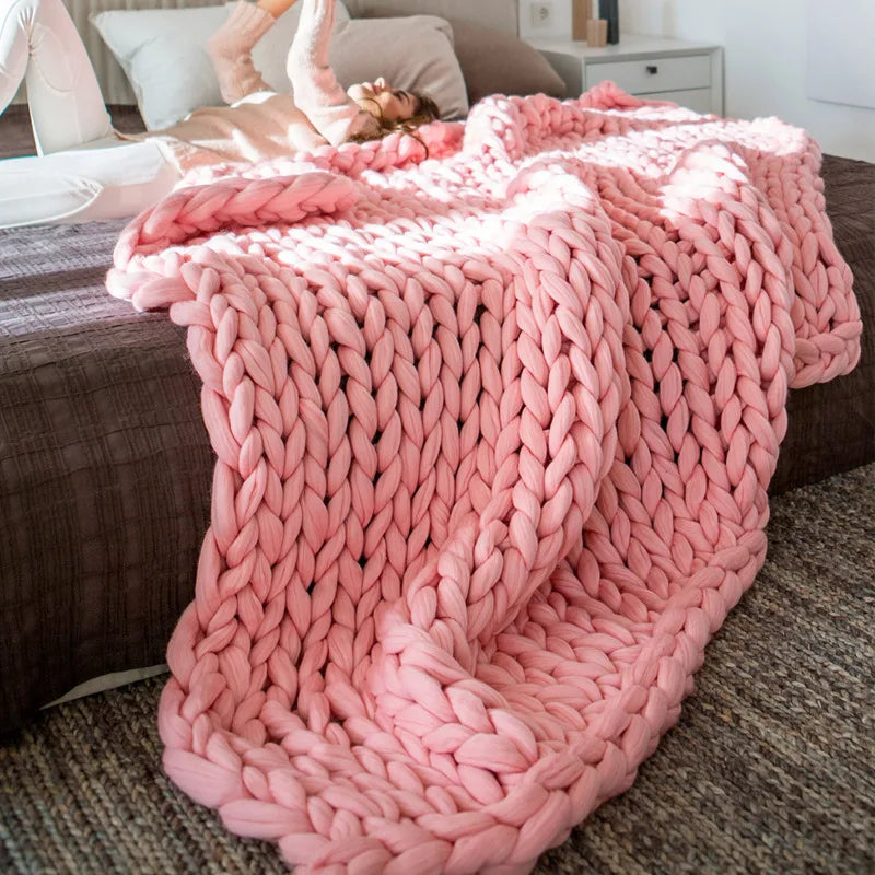 Chunky Yarn Blanket for Bed Hand Woven Sofa Throw Blankets Knitted Warm Grey Beige Air Condition Blankets Bed Sofa Decorative