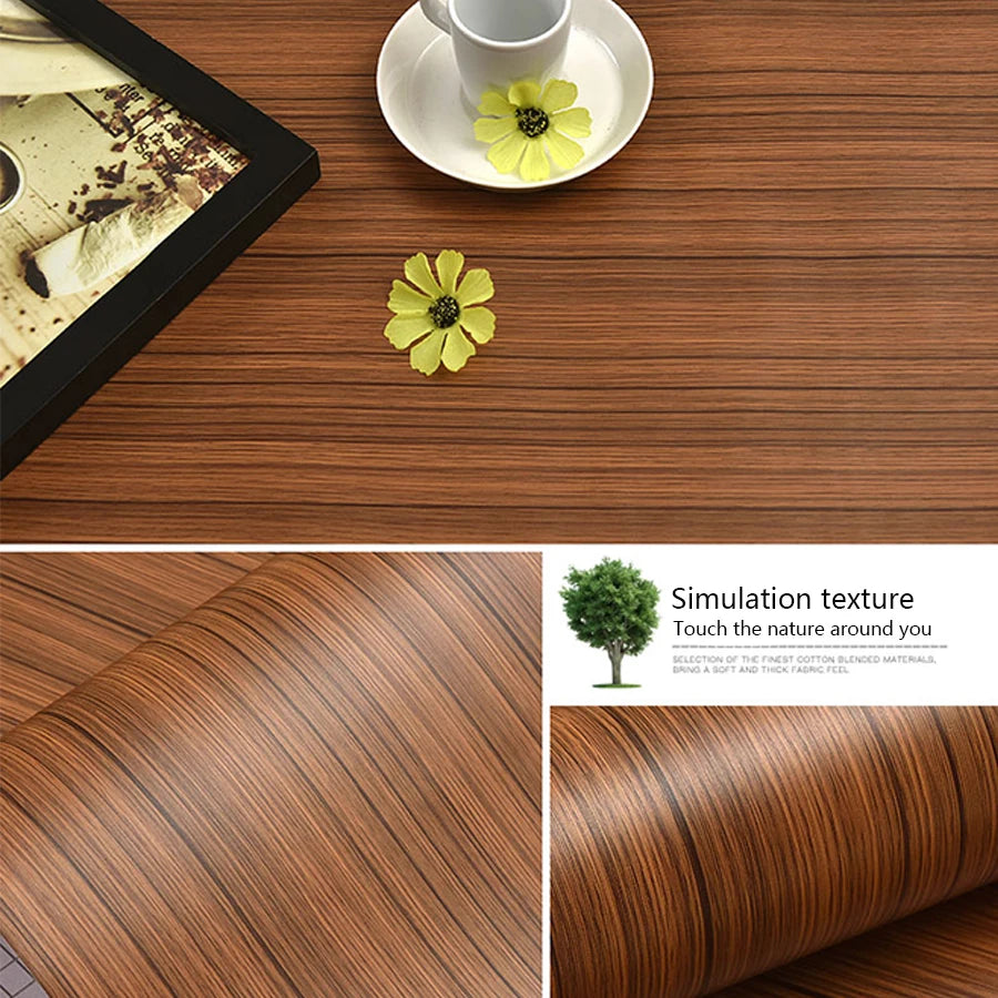 5M /10M Wood Grain Self Adhesive Wallpaper Waterproof PVC Vinyl Kitchen Wardrobe Cabinet Furniture Renovation Door Wall Sticker
