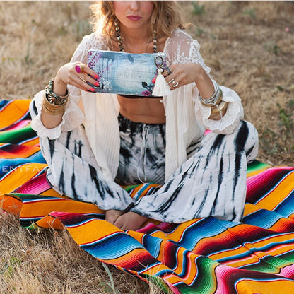 Boho Table Flag Ethnic Style Beach Blanket Beach Towel Mexican Style Blankets Picnic Blanket Handmade Striped Tassels Throw Rug