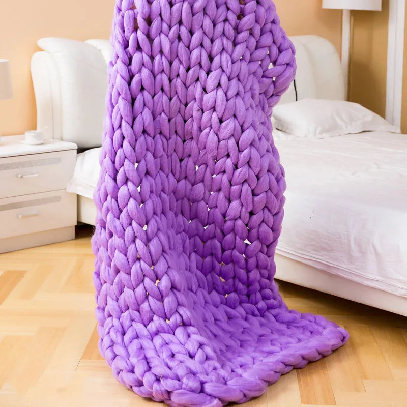 Chunky Yarn Blanket for Bed Hand Woven Sofa Throw Blankets Knitted Warm Grey Beige Air Condition Blankets Bed Sofa Decorative