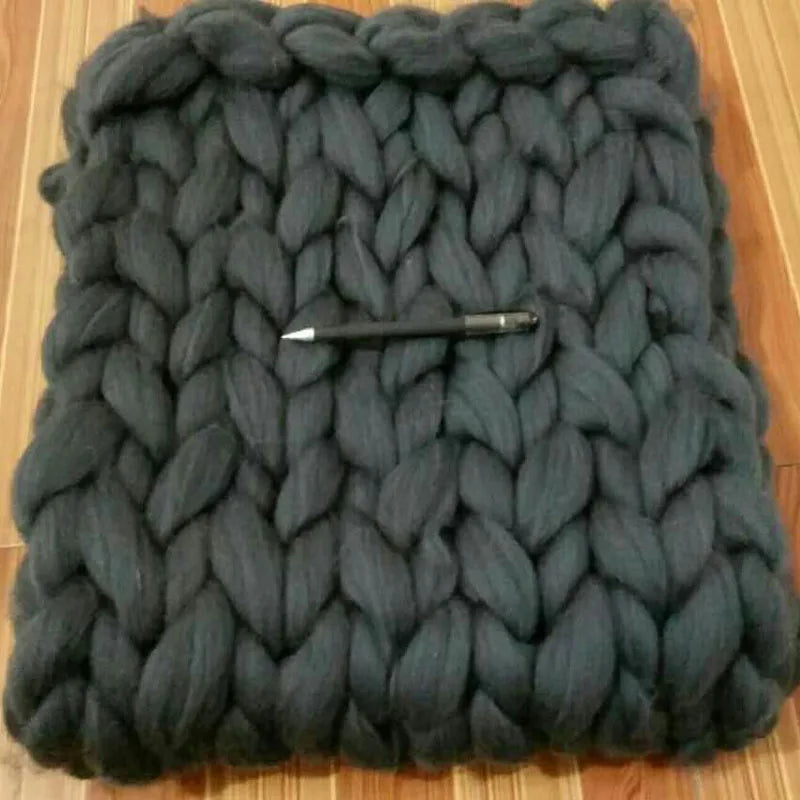 Chunky Yarn Blanket for Bed Hand Woven Sofa Throw Blankets Knitted Warm Grey Beige Air Condition Blankets Bed Sofa Decorative