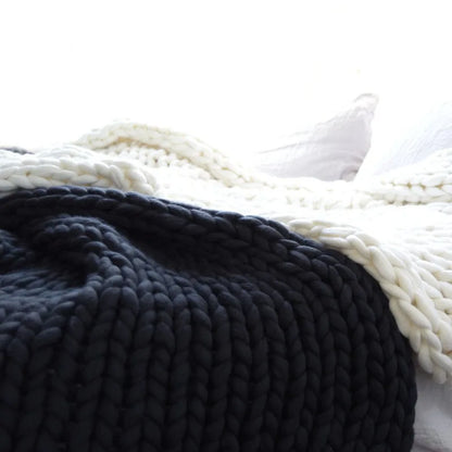 Chunky Yarn Blanket for Bed Hand Woven Sofa Throw Blankets Knitted Warm Grey Beige Air Condition Blankets Bed Sofa Decorative