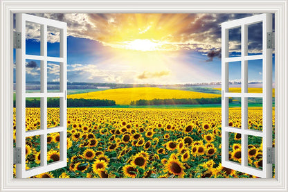Wall Sticker Yellow Flower Sunflower Landscape Wallpaper Kitchen Living Room 3D Window View Stickers  Vinyl Home Decor