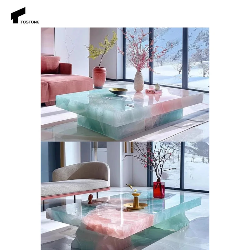 Tostone Custom Luxury Natural Onxy Coffee Dining Table for Living Room Dining Room Home Apartment Office Indoor Decoration