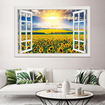 Wall Sticker Yellow Flower Sunflower Landscape Wallpaper Kitchen Living Room 3D Window View Stickers  Vinyl Home Decor