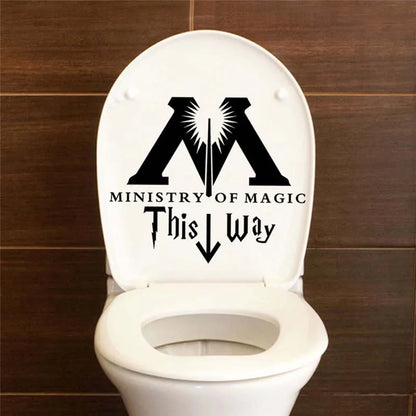 Bathroom Toilet Wall Stickers MINISTRY OF MAGIC THIS WAY Washroom Art Mural Home Decor Waterproof Wallpaper Vinyl Wall Decals