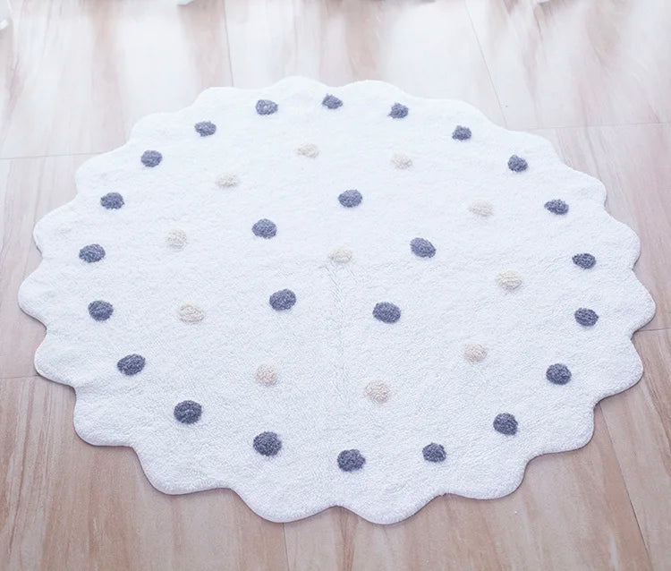 Nordic Cotton Round Rug Dots Wave Shape Floor Mat Soft Pink White Carpet Kids Playmat Bedroom Pad Kawaii Home Room Decor 120cm